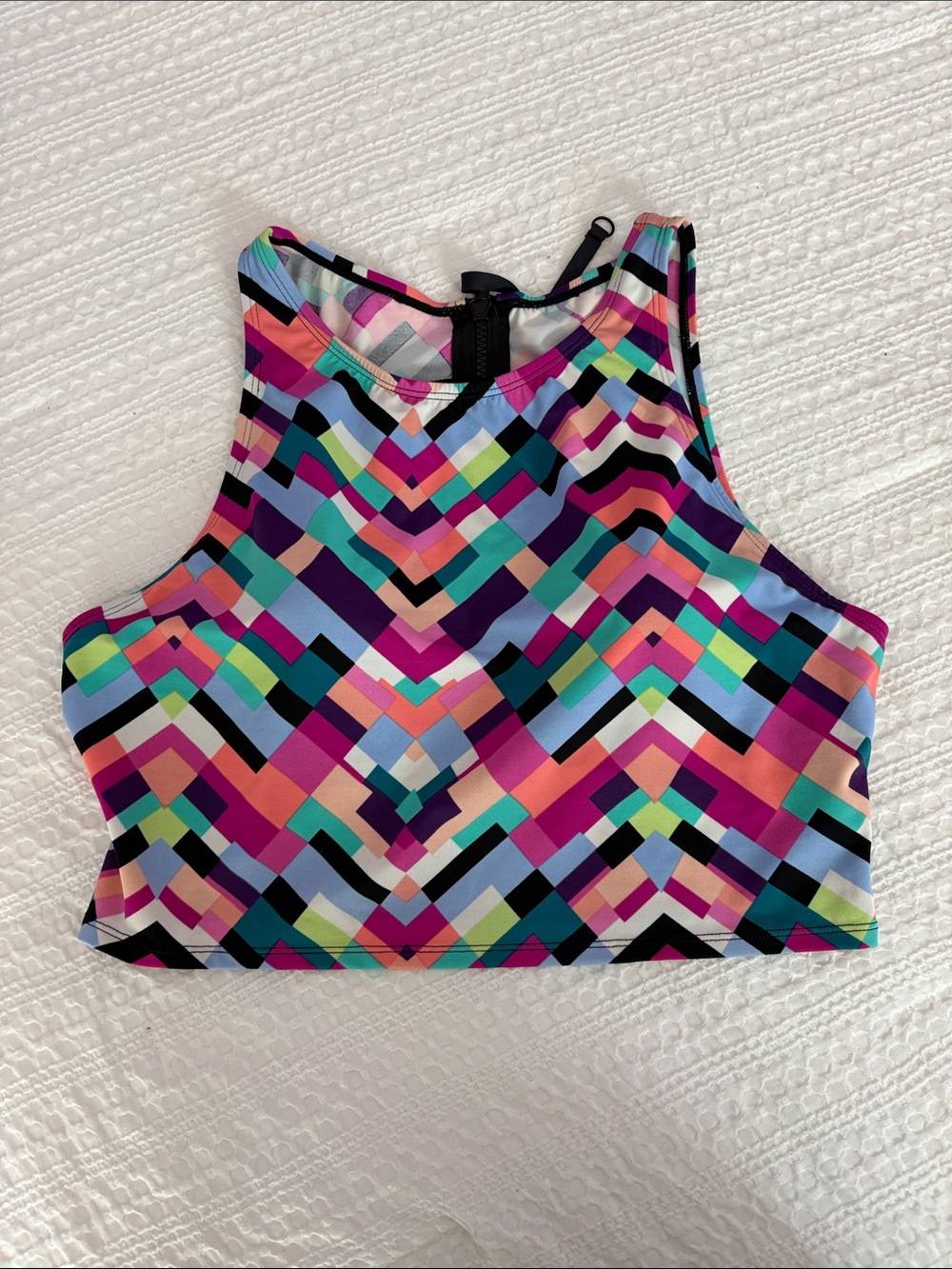 Beach Betty Multi-Color Geometric High Neck Swimsuit Top